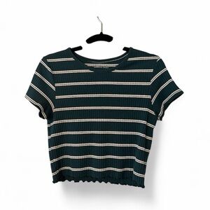 American Eagle Outfitters Green and White Ribbed Striped Crop Top